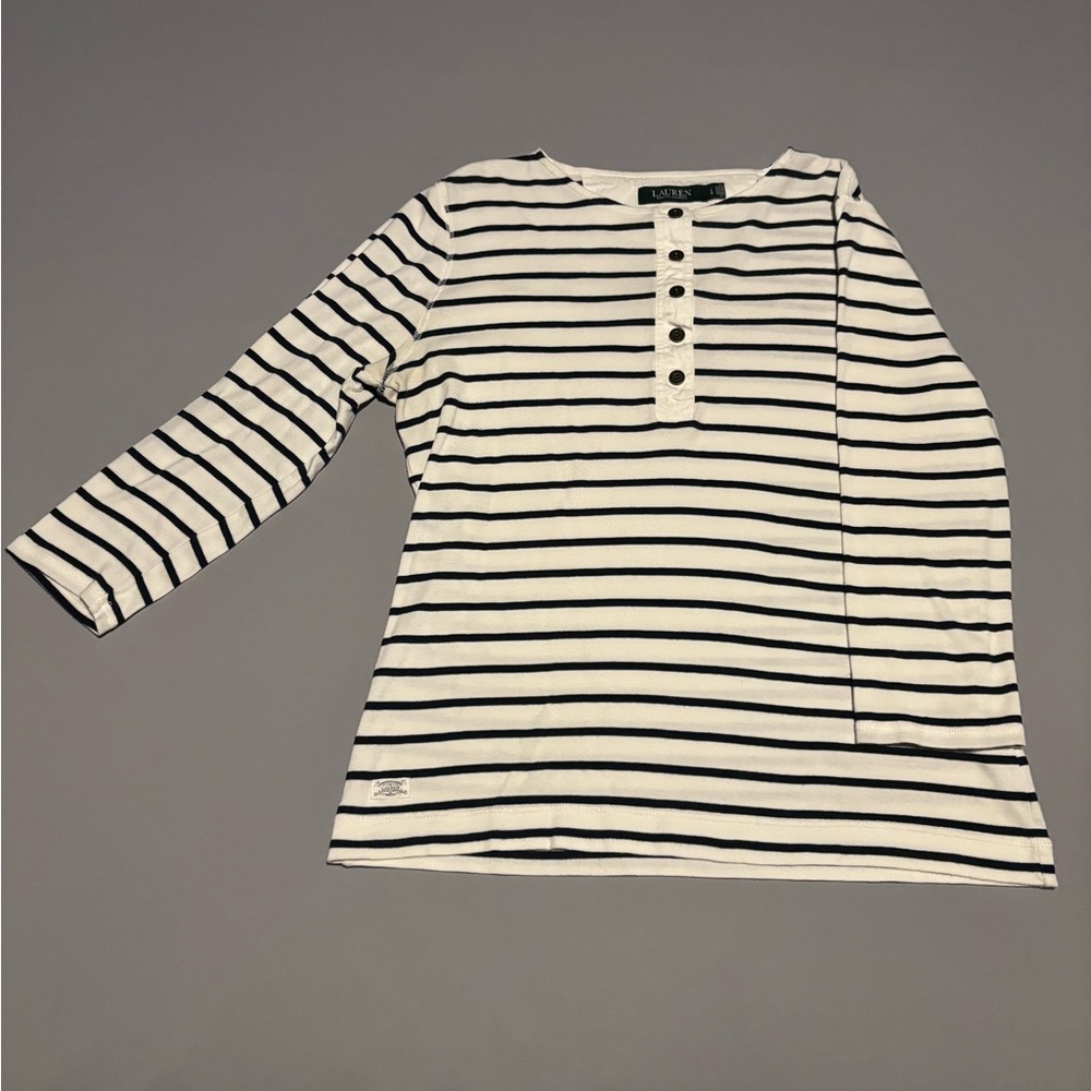 Ralph Lauren Black and White Buttoned Bib Collar Blouse